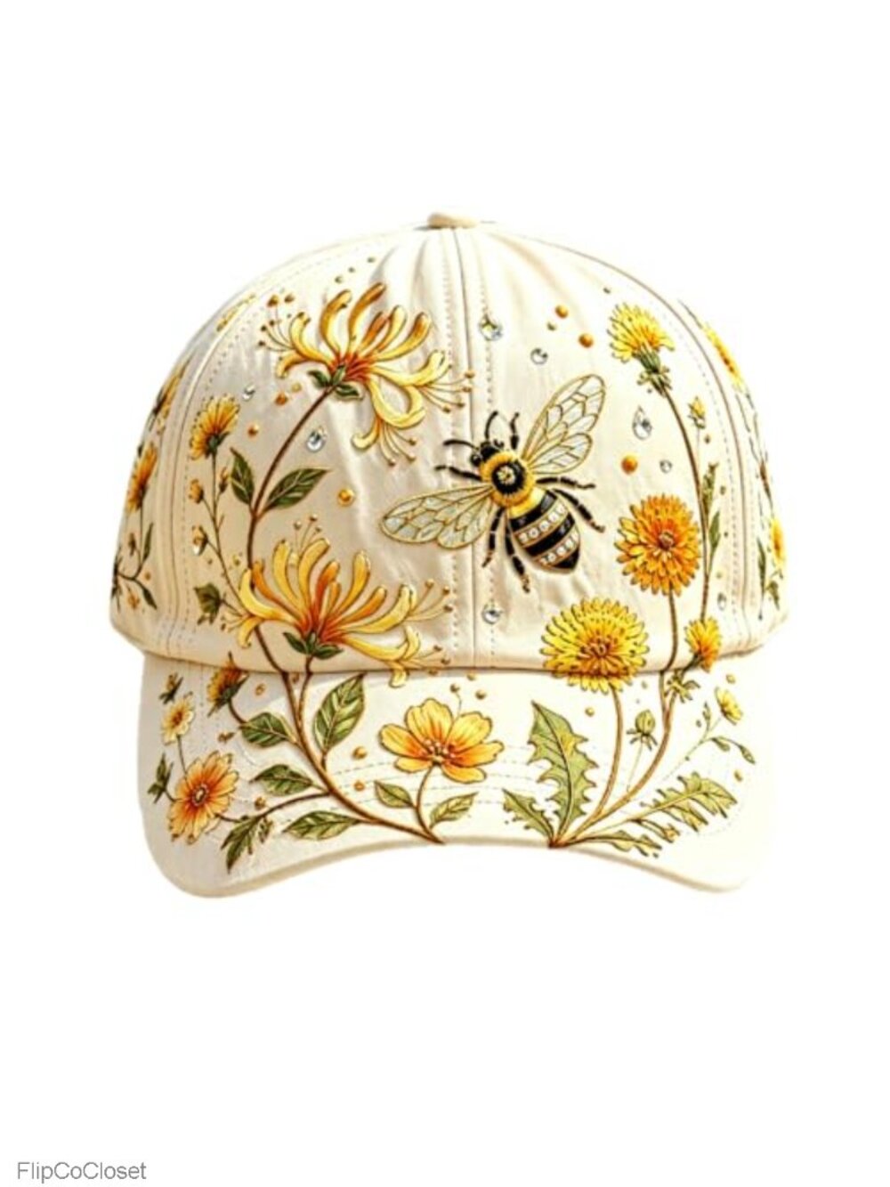 Floral Bee Baseball Cap Lightweight Adjustable Women's Sun Hat
